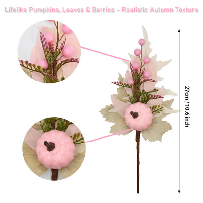 Adurself 6PCS Pink Fall Picks with Pumpkins – Artificial Autumn Floral Stems with Pink Pumpkin, Berries and Leaves for Thanksgiving Harvest Centerpiece, Vase, Home & Party Decoration