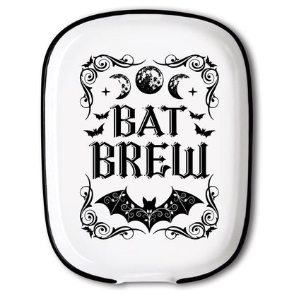 ANATTASOUL Ceramic Spoon Rest for Stove Top Divination Bat and Moon Phases Pattern 4.52"x5.9" Large Spoon Holder, Heat Resistant Utensil Holder Kitchen Counter Decor for Cooking Lover