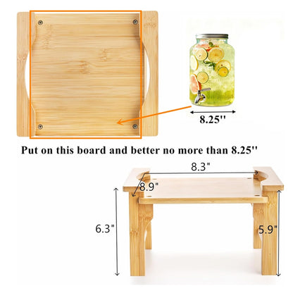 Tebery 2 Pack Natural Bamboo Drink Beverage Dispenser Stand, Water Jugs Glass Water Pitcher Base Fits 6-8 Inches Diameter for Home, Parties, and Catering Events