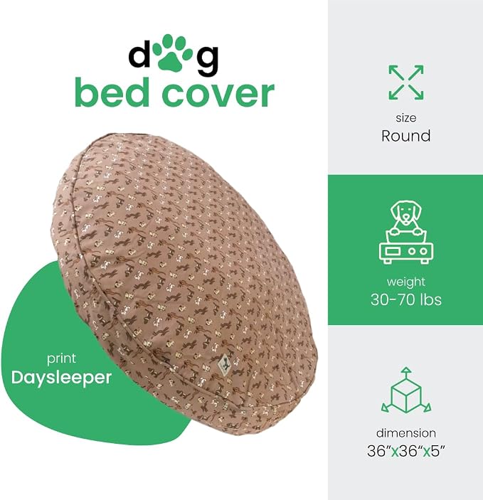 Molly Mutt Daysleeper Dog Bed Duvet Cover, GOTS-Certified 100% Organic Cotton Canvas Cover for Dog, Puppy, or Cat Bed, Durable, Washable, and Free of Harmful Chemicals, Round, 36"x5"