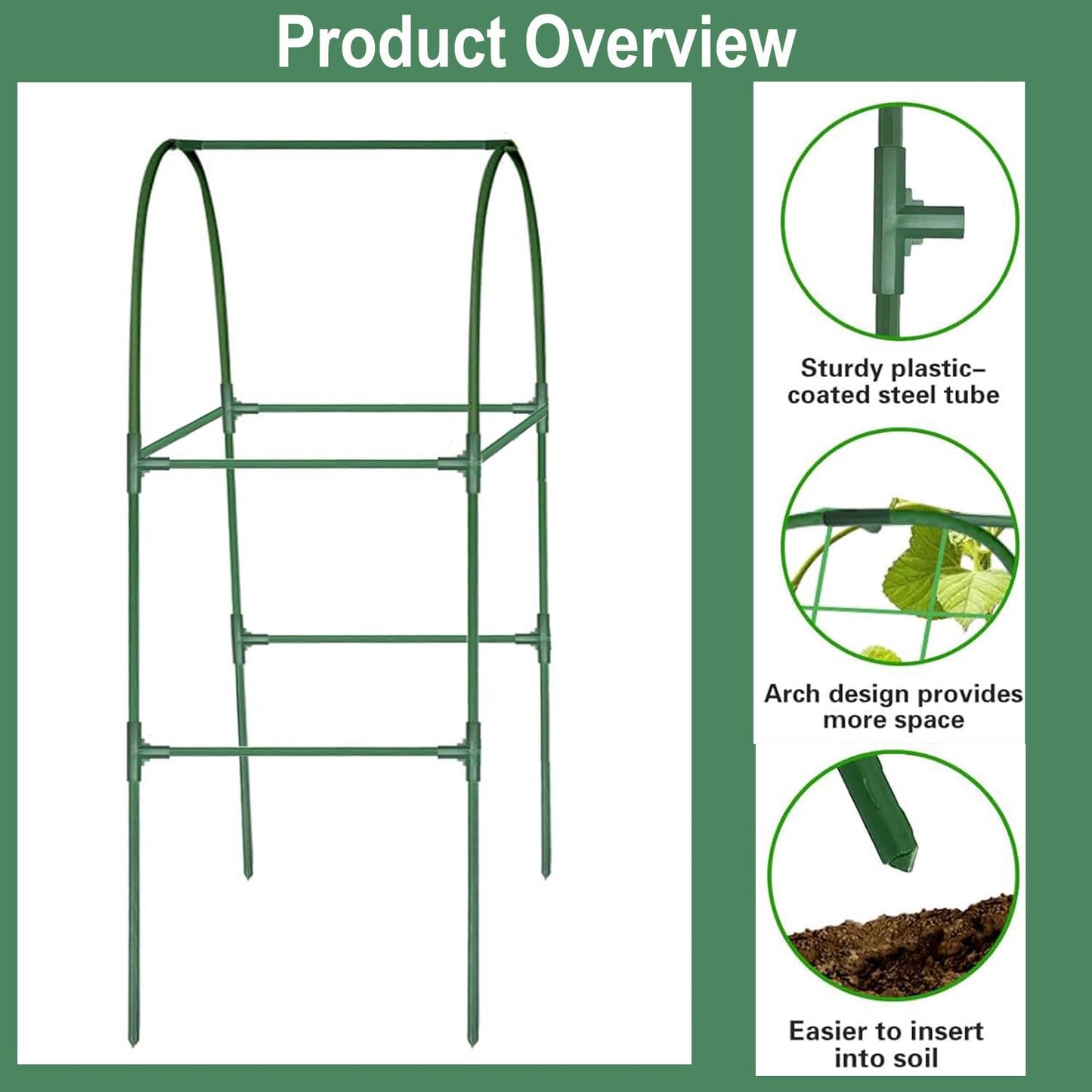 Garden Arch Trellis for Climbing Plants Outdoor, Garden Arch for Climbing Vine Vegetable/Fruit/Flower, Cucumber Trellis for Raised Bed (Green, 15.7" W x 48" H)