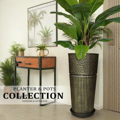 2 Pcs Pack 22 Inches Metal Tall Tapered Planter Pots Large Galvanized Steel Round Planter Flower Pot with Drainage Holes for Indoor Outdoor Deck Porch Garden Home Patio Front Door (Antique Bronze, S)
