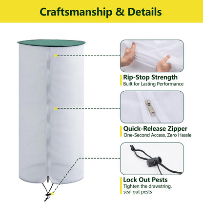 2 Pack 47" Tall Netting for Tomato Cages, Sun Shade Top with Zipper & Drawstring, Pop-Up Mesh Plant Cover (Cage Not Included)