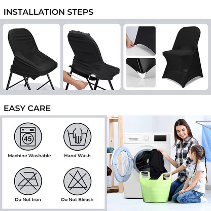 Babenest 100PCS Spandex Folding Chair Covers, Halloween Upgraded Universal Stretch Washable Fitted Chair Slipcovers Protector for Wedding, Holidays, Banquet, Party, Celebration (Black)