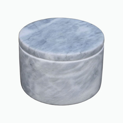 HillSpring Marble Salt Cellar with Lid and Wooden Spoon, 4" Handcrafted Spice Pepper Herbs Box