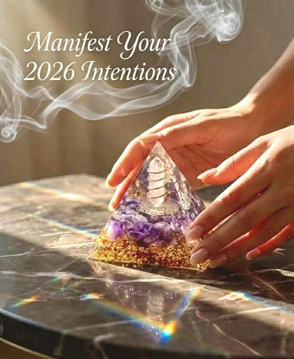L&A Amethyst Orgonite Pyramid Decor – Focus & Stress Relief Crystal for Office Desk – Natural Healing Stone for Success, Productivity, Meditation & Valentine’s Gift (Purple, 2.4")