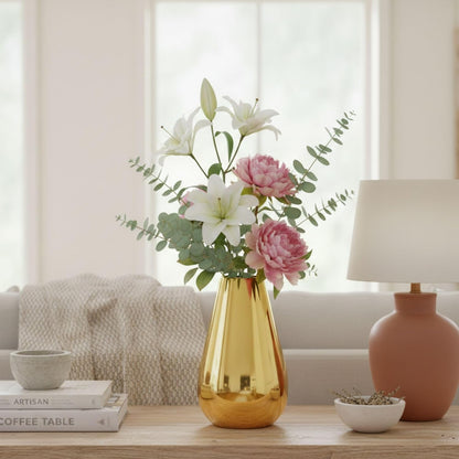 Handcrafted Metal Flower Vase Round Gold Polish Decorative Tabletop Vase for Home Décor, Living Room, Kitchen, Office & Wedding