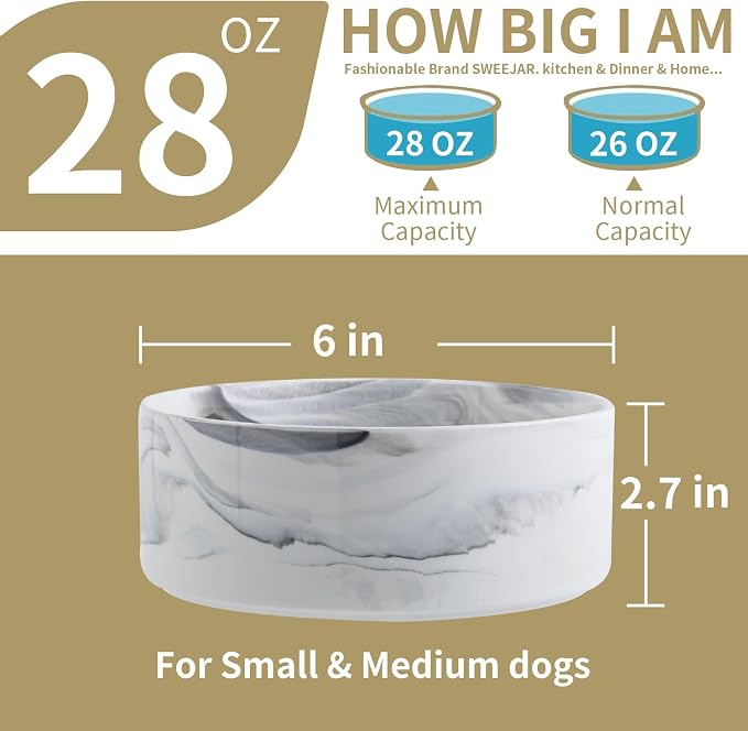 Elevated/Raised Ceramic Dog Bowl with Bamboo Stand (Marble Gary, 3.6Cup)