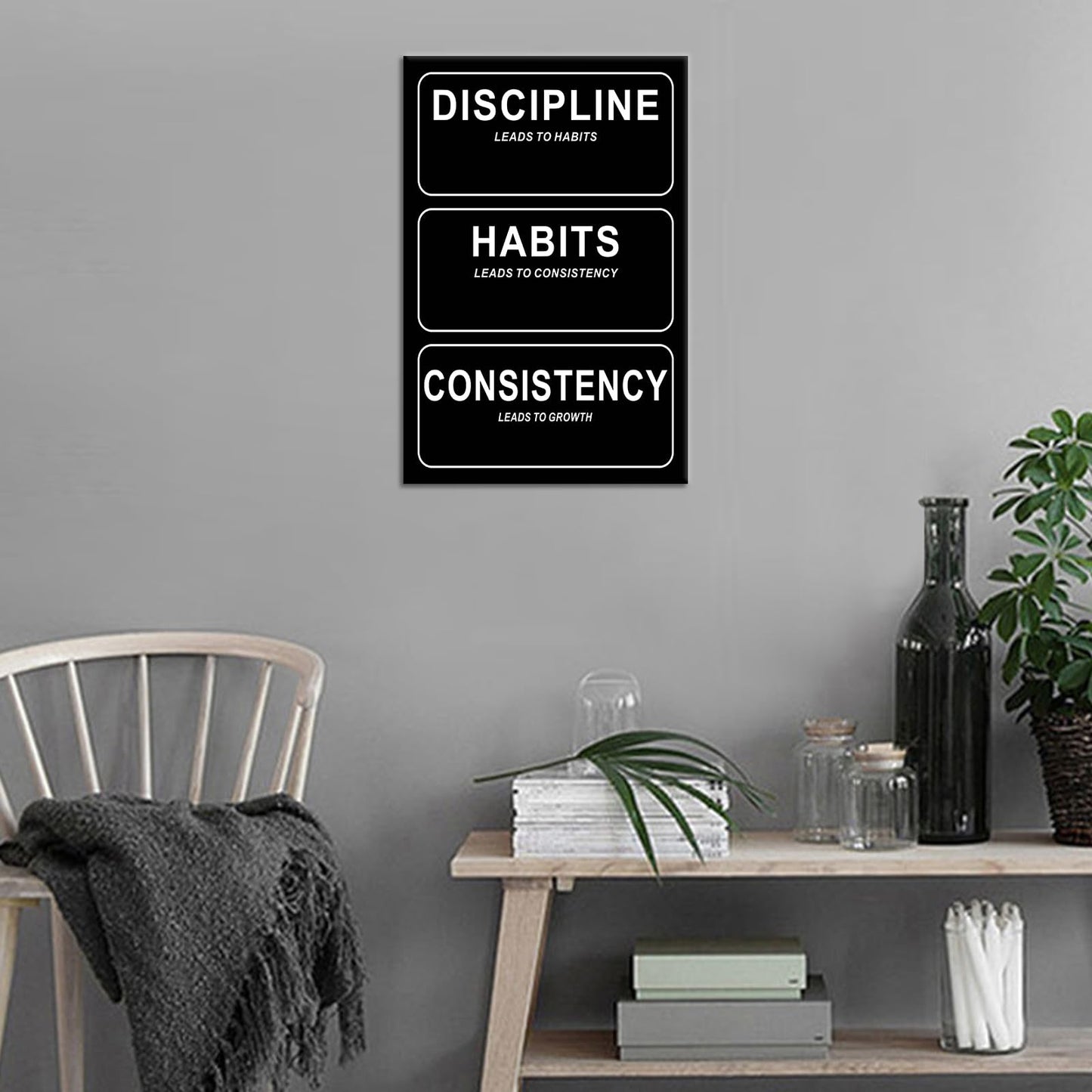Inspirational Wall Art Discipline Leads To Habits Motivational Quotes Picture Print Inspiring Positive Sign Poster Artwork for Modern Bedroom Living Room Wall Decoration Ready To Hang [12''Wx18''H]