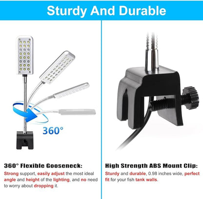 DaToo Aquarium Light Small LED Clip Light for Fish Tank 1.5W with Timer&Dimmer, 1 Yr Warranty