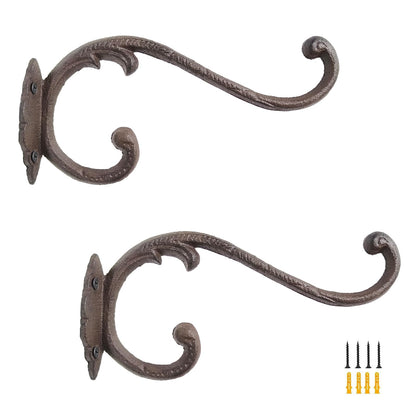 Z metnal Cast Iron Plant Hanger - 9 inch Rustic Wall Mounted Hanging Basket Holder for Indoor/Outdoor Garden, Patio, Porch Decor - Heavy Duty Metal Hook Bracket, Double Hook,