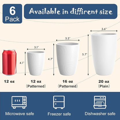 Wheat Straw Unbreakable Cup, 20 OZ Reusable Water Drinking Glasses Sets of 6, Lightweight Glass Cups, Alternative to Plastic Cups, Dishwasher Safe Tumbler for Kitchen Outdoor Camping, White