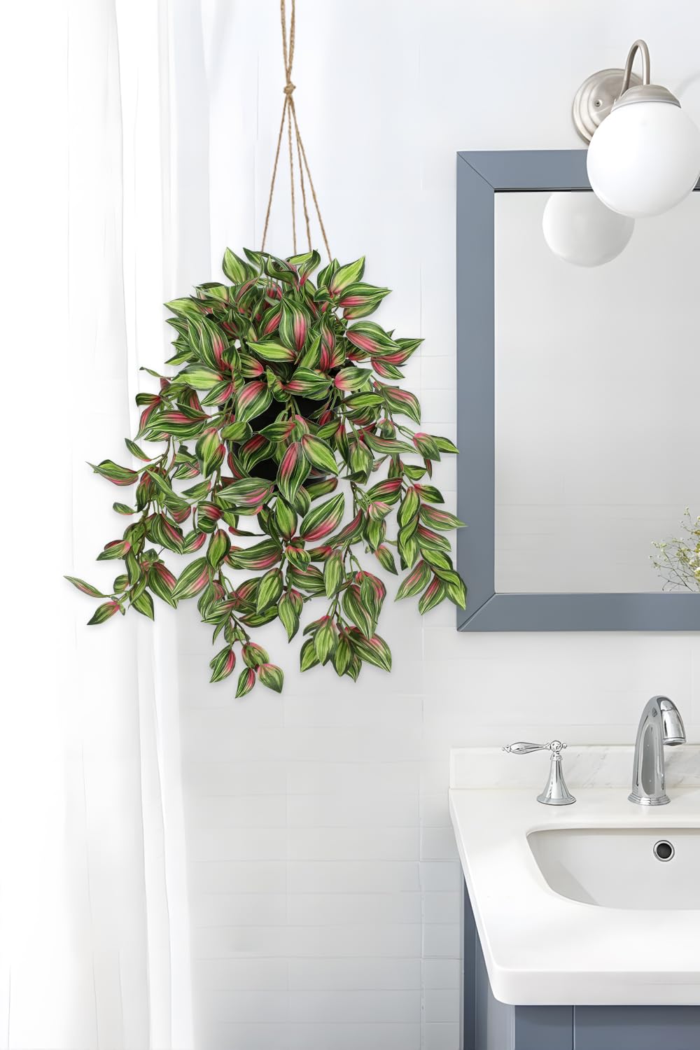 Briful Artificial Hanging Plants in Black Pot 17.7" Lifelike Trailing Faux Watermelon Peperomia Silk Plant with Cascading Greenery Fake Hanging Greenery for Indoor & Outdoor Home Garden Décor