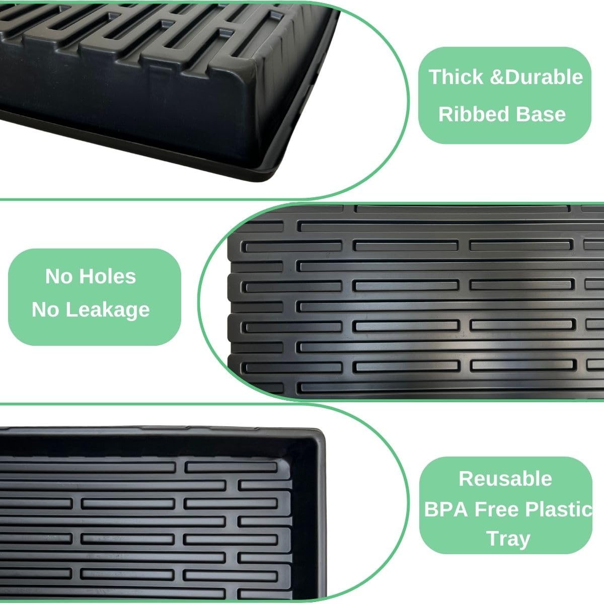 ILITING Standard 1020 Tray Sturdy Plant Growing Trays Plastic Seed Starter Tray for Microgreens Heavy Duty Seedling Trays No Drainage Holes 5 Pack
