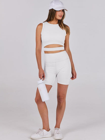 ANRABESS Women Tank Tops High Neck Sleeveless Sexy Cutout Racer Back Going Out Crop Tops Shirts Summer Y2K Outfits White Small