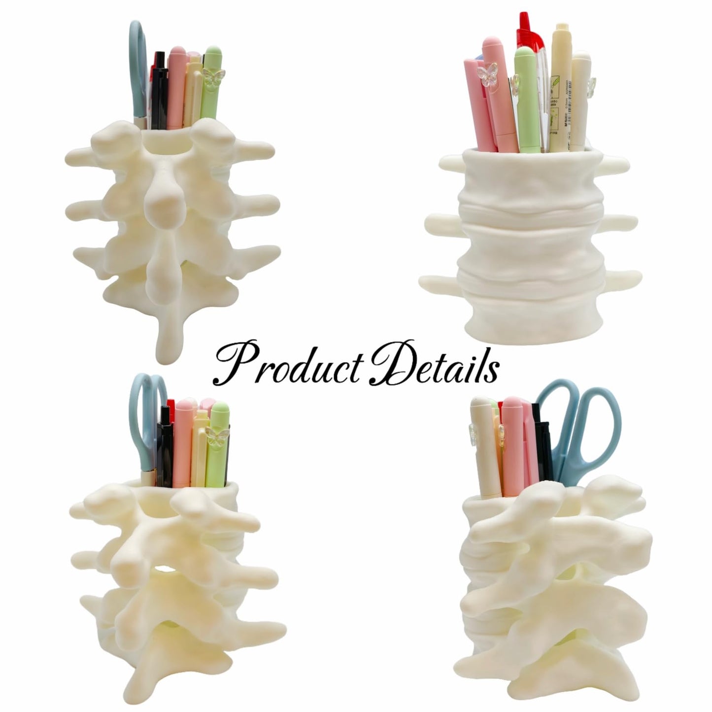 TIME&TRAVE 3D Printed Spine Pen Holder, Anatomical Vertebrae Pencil Cup Based on Real CT Scan, Gothic Desk Organizer for 8-10 Pens, Medical Student & Doctor Gift