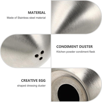 Hemoton 2-Piece Egg-Shaped Stainless Steel Spice Jars with 3-Hole Lids Salt and Pepper Shakers for Kitchen Dining and Bbq Seasoning