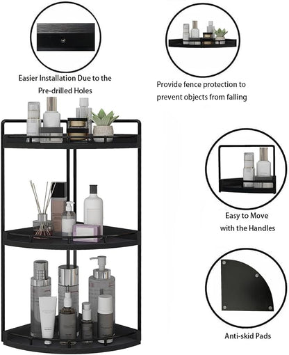 Dorhors 3-Tier Corner Bathroom Organizer Countertop for Storage,Vanity Tray,Wood Counter Organizer for Kitchen,Bathroom,Dresser (Black)