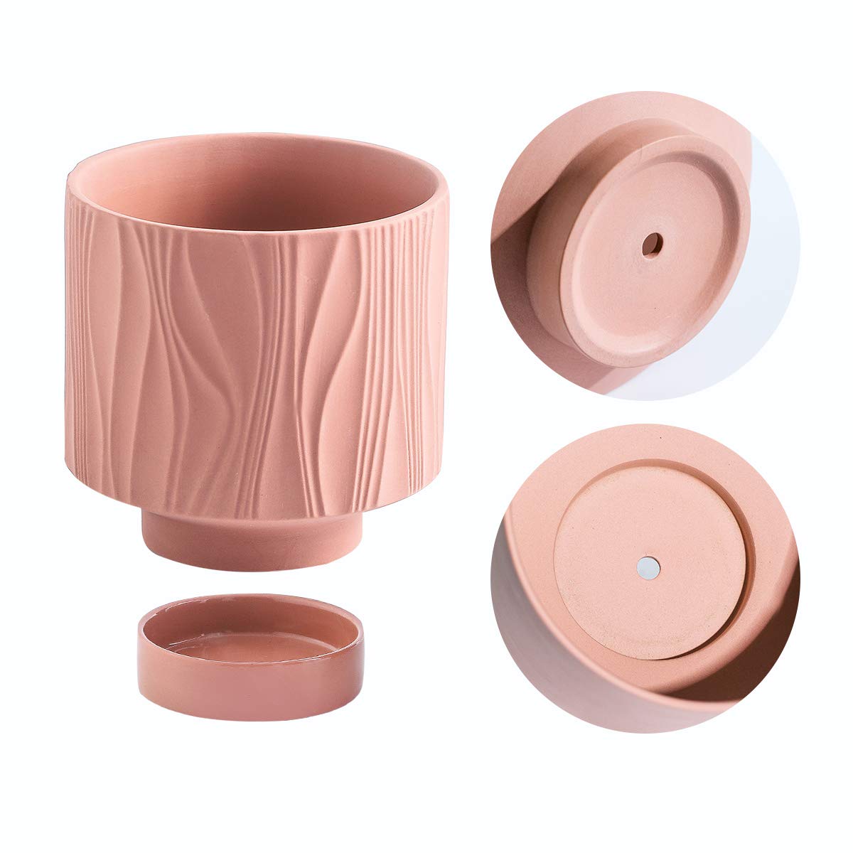 UBEE Ceramic Plant Pots for Indoor Plant, 5.5 inch Succulent Pot with Drainage Hole and Saucer, Flower Pot for Garden Home Desktop Office, Terracotta