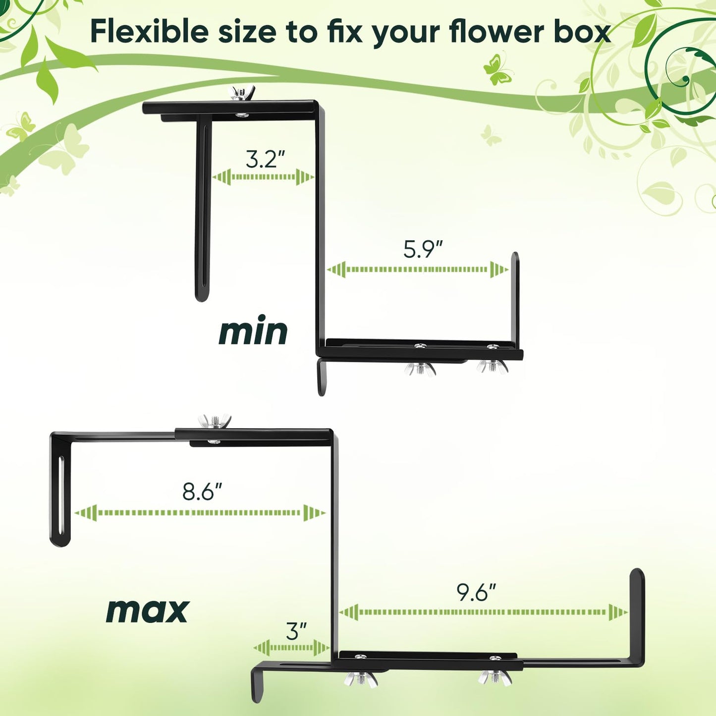 VIVIKEN Planter Box Brackets, Adjustable Flower Brackets for Deck Railing, No Drill Window Bracket for Outdoor Planters-4 Pack