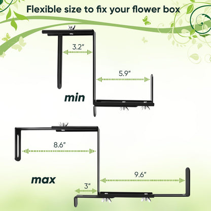 VIVIKEN Planter Box Brackets, Adjustable Flower Brackets for Deck Railing, No Drill Window Bracket for Outdoor Planters-4 Pack