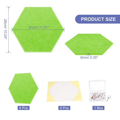 PATIKIL Felt Bulletin Board, 12"x10", 6 Packs Self Adhesive Hexagon Felt Tiles for Sound Proofing Wall Panels for Home Office Recording Studio,Game Room, Fruit Green
