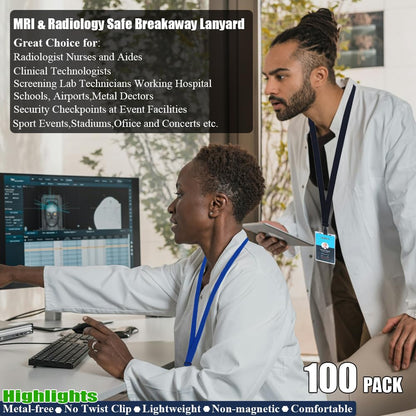 BETOOM 100 Pack Bulk Polyester Breakaway Lanyards with Plastic No Twist Clip & Safety Breakaway Clasp-Great for Radiology-School Hospital-MRI Safe-Neck Strap I.D. Badge Holders 36”(Black)