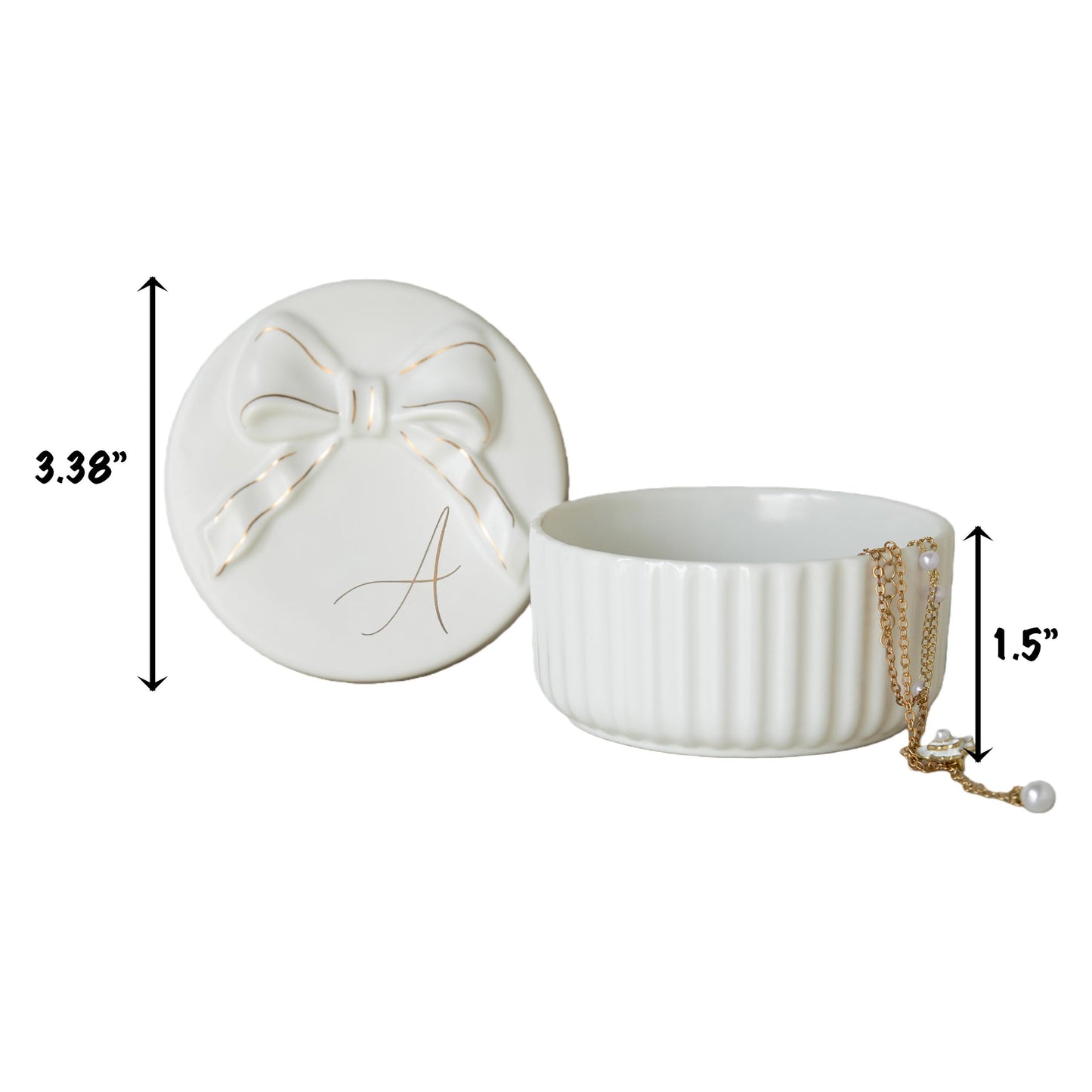 COLLECTIVE HOME Monogram Ceramic Jewelry Box with Bow - Small Jewelry Dish, Elegant Birthday, Graduation, Christmas & Women's Day Gifts (K)