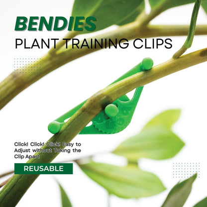 Bendies LST Plant Training Clips 50 Pack Green - v2.0 Adjustable Low Stress Green Support Clips for Stem Bending, Grow Tent, Plant Ties & Gardening Accessories