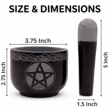 KC KULLICRAFT Mortar and Pestle Set Unique - Black Pestle and Mortar Bowl Solid Stone Grinder for Herbs Spice Guacamole Garlic Ginger Root