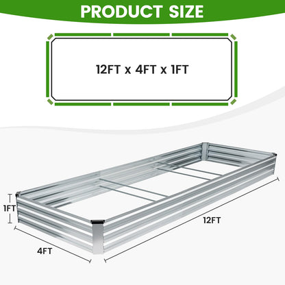 G GOOD GAIN 12x4x1ft Galvanized Raised Garden Bed, Heavy-Duty Metal Planter Boxes Outdoor for Vegetables Flowers Herbs, Silver(1 Pack)