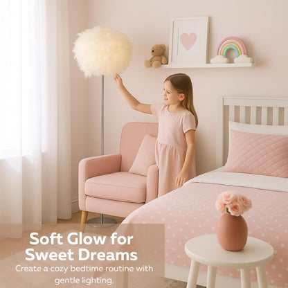 LIGHTACCENTS 69" Luxury Feather Floor Lamp with Chrome Base - Fluffy Cloud Standing Light for Living Room, Bedroom, Nursery, Vanity (White)