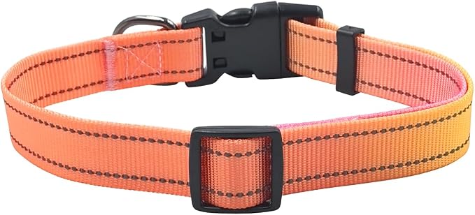 Dog Collar Leash Set, Gradient Color, with Safety Reflective Strips, 5 ft Matching Leash, Neoprene Padded Handle, Adjustable 4 Sizes for Small Medium Large Dogs.(S, Orange Pink)