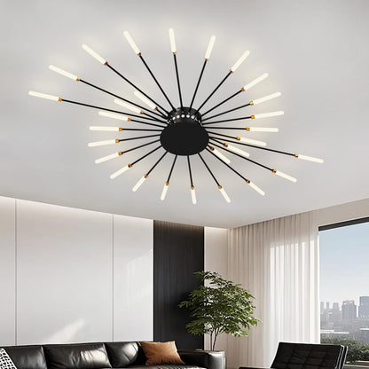 RRDEFSD Modern Ceiling Light Flower Shape, Metal Firework Ceiling Lamp with Plug-in LED Source, Lighting Fixture for Living Room Dining Room Bedroom, Natural Light