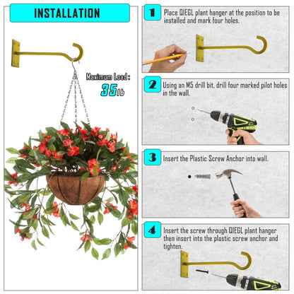 QIEGL 10inch Heavy Duty Plant Hangers Outdoor or Indoor Bird Feeder Hanger Shepherd Hooks 2pcs Gold Metal Wall Hook for Hanging Plant Bracket, Lantern, Flower Basket, Wind Chimes