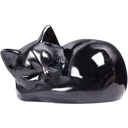 Hguxmcu Crystal Black Cat Figurine Decor, 2.1 Inch Obsidian Sleeping Cat Sculpture, Hand Carved Natural Reiki Healing Crystal Animal Statue for Home Office Desk Decor Accessories, Gift for Cat Lovers