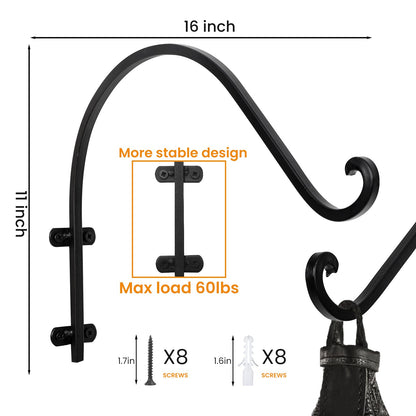 4 Pack Plant Hangers Outdoor, 16 Inch Hanging Basket for Plants Outdoor Brackets, Heavy Duty Plant Hanger Bracket with 80lbs Weight Capacity for Hanging Baskets,Bird Feeders,Lanterns and Wind Chimes