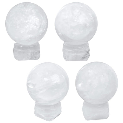 Rockcloud Round Rock Quartz Crystal Ball Gemstone Figurine with Stone Stand, Polished Healing Crystal Divination Sphere for Yoga Meditation Feng Shui Home Decor, White