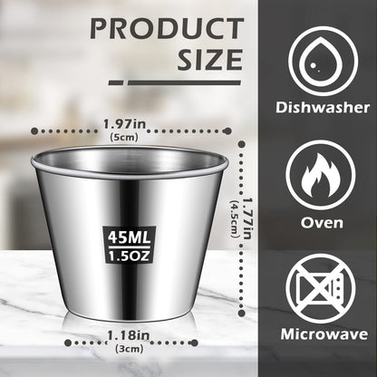 Mimorou 100 Pcs 1.5oz Stainless Steel Sauce Cups Dipping Cups Mental Condiment Sauce Container Round Dipping Bowls Condiment Ramekins for Dish Butter Kitchen Restaurant Serving Party Dinner Cooking
