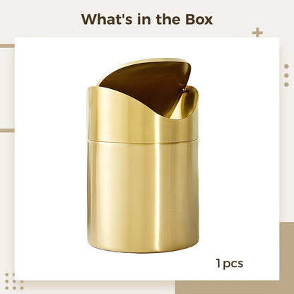 DORMIYA Mini Gold Trash Can, Stainless Steel Desktop Garbage Bin with Swing Lid, Small Countertop Waste Basket for Bathroom Office Car Kitchen, Portable Table Trash Container with Removable Cover