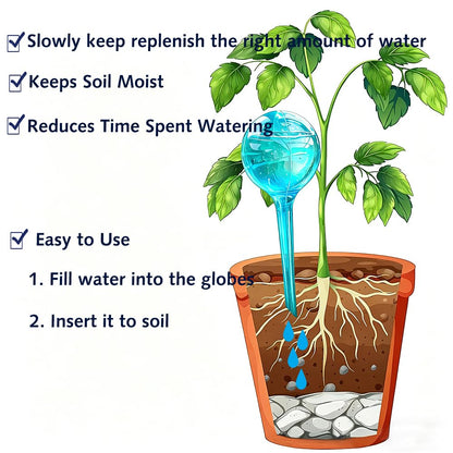 Logresy Plant Self Watering Globe, Small 6pcs Plant Watering Stakes Automatic Plant Watering Bulb System Spikes, Flower Automatic Watering Device, Garden Self Waterer for Indoor Outdoor Plant