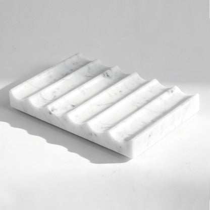 Soap Holder, Luxury Marble Soap Dish for Shower, Bathroom Tray with Creative Wavy Design,Easy Cleaning Marble Tray for Kitchen Sink