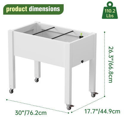 WTFGO Elevated Raised Garden Bed with Wheels - Outdoor Mobile Resin Planter Box with Drainage Holes for Vegetables Flower Herbs, Weather Resistant, White (26.3" h)