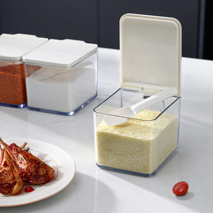 Salt Container With Lid And Spoon, Clear Seasoning Rack Spice Pots, 3 Piece Seasoning Box For Home Kitchen Café Storing Salt Sugar Pepper Spice (3 Pieces)