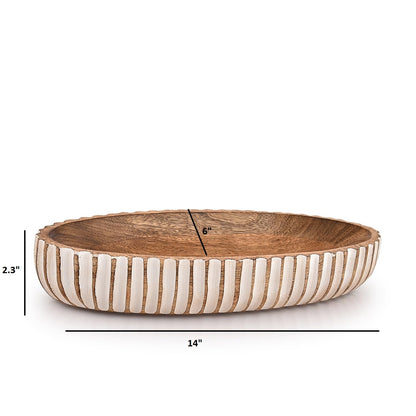 Kimona Decorative Bowl Wood Bowls Decorative Table Centerpiece, Wood Dough Bowl Farmhouse Country, Restaurant, Café (14" x 6" x 2.3")
