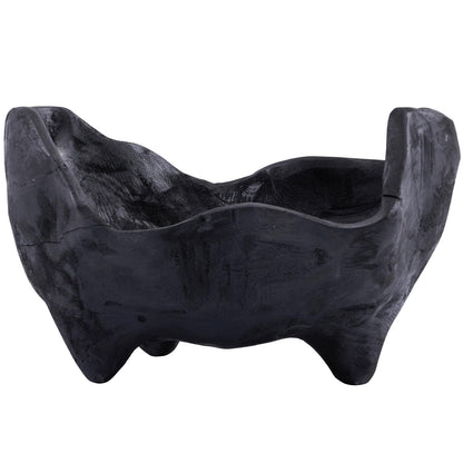 DN DECONATION Oak Wood Black Decorative Bowl-9.25x5.51 Inch Small Bowl for Entryway Key, Fruit, Candy with feet, Boho Farmhouse Home Decor for Dining Room, Coffee Table Centerpiece