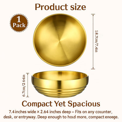 ZYNVORA Gold Decorative Bowl, 7.4 Inch Stainless Steel Key Bowl for Entryway Table, Brushed Surface Modern Fruit Purse Bowl for Kitchen Counter, Coffee Table