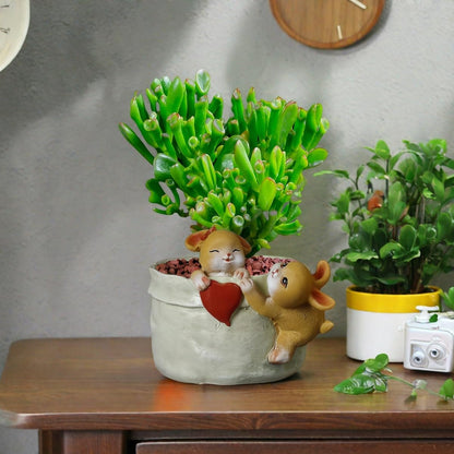 Kuandmo 4 inch Small Succulent Plant Pot with Drainage - Funny Rabbit Design Garden Flower Pot - Cute Bunny Planter for Indoor Home Decor for Unique Cactus Plant Lovers (Green)