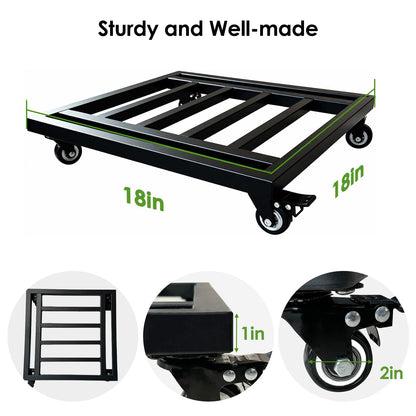 Hongsane 18" Square Plant Stand with Wheels Heavy Duty,Large Metal Plant Caddy Indoor Outdoor Use,Rolling Plant Dolly with Industrial Casters,Rust-Proof Black Plant Tray for Large Planters Pots,2-Pack