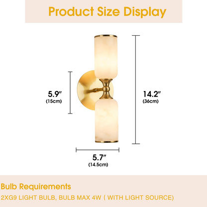 Fanyank 14.2Inch Natural Alabaster Wall Sconce, Nordic Style Natural Stone Wall Lamp, Marble Lampshade Up and Down Lighting Fixtures for Bedroom Living Room Kitchen Stairs Gold